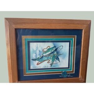 Jojo Original Watercolor Mother & Child Whales of Hawaii Signed Framed‎ Art